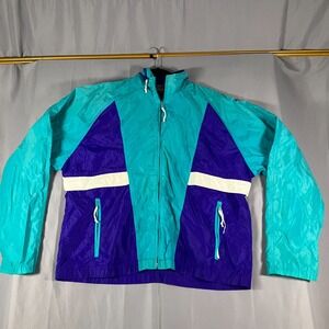 Woolrich Men's Large Teal Purple Windbreaker Jacket Zip In Hood Colorblock